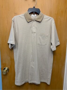 Men's Short Sleeve Striped Polo in Beige and White